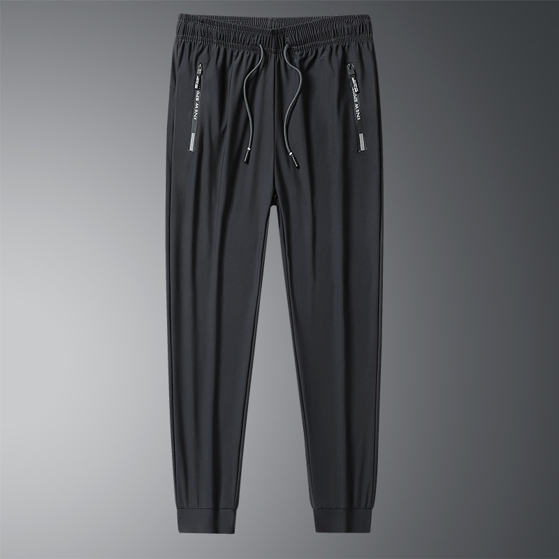 Pantalones de seda hielo de verano con doble cremallera, pantalones largos cortos de verano de talla grande con pierna recta casual