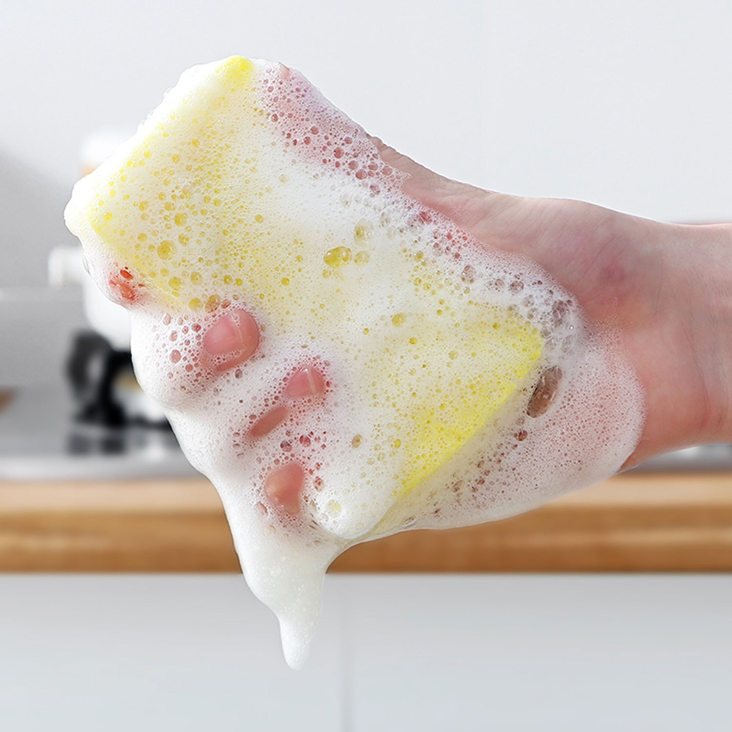 Esponja de cocina para lavar platos, hecha de algodón de pulpa de madera, cepillo para ollas de doble cara, paño de limpieza para platos de esponja gruesa, no graso.