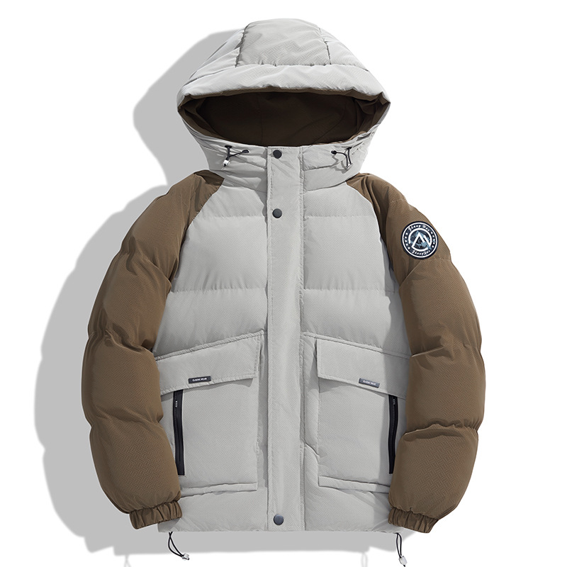 Veste d'hiver épaisse et chaude à capuche en coton de couleur unie pour homme, autocollants brodés_voghion.com