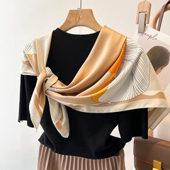 2023 Silk Scarf Women's Fashion Temperament Large Square Scarf Women's Twill Decorative Scarf Vacation Sun Protection Shawl Scarf Headband