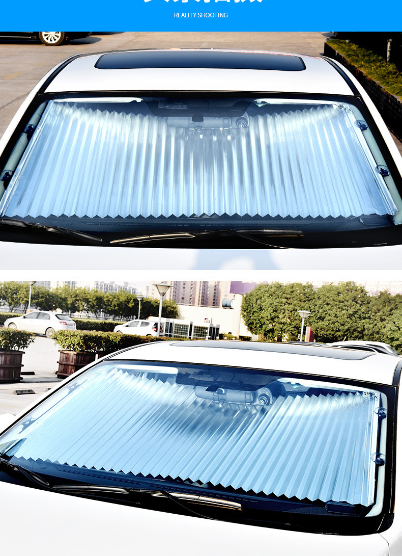 Automatically Retractable and Foldable Car Sunshade, Sun Protection and Heat Insulation Sunshade for Car, Adsorption-Type Car Window Curtain for Front Windshield