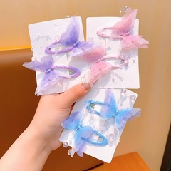 子供用スーパーフェアリーバタフライパールヘアクリップフォレストプリンセス額前髪BBクリップは髪を傷つけませんベビーヘアクリップヘッドバンド