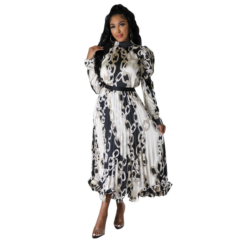Elegantes, lässiges Herbstkleid-Set für Damen mit langen Ärmeln und Faltenrock – Stilvolles und bequemes Outfit für Büro und Freizeit_voghion.com