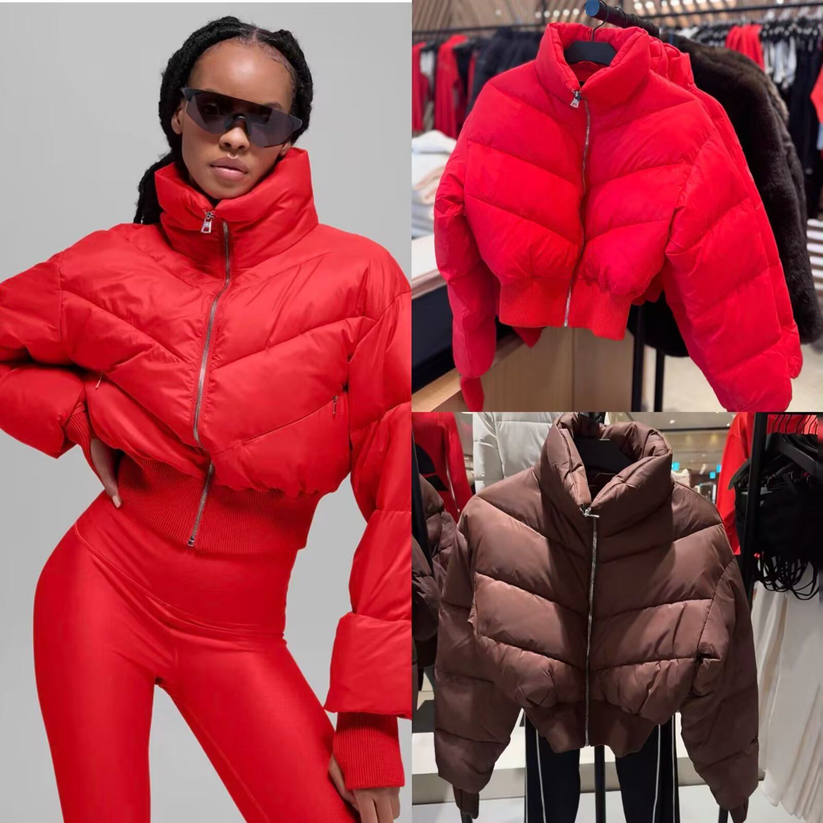 Qadın üçün qalın pambıq jaket və flis astarlı idman şalvarı