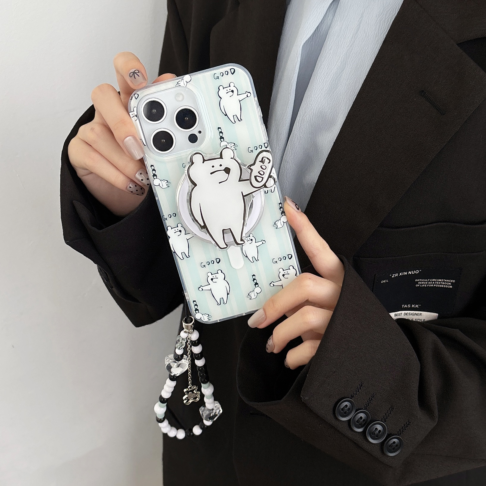 Marca de marea GOOD oso blanco para iphone15 manzana14Promax succión caso de teléfono móvil anti-caída13 transparente juego de marea