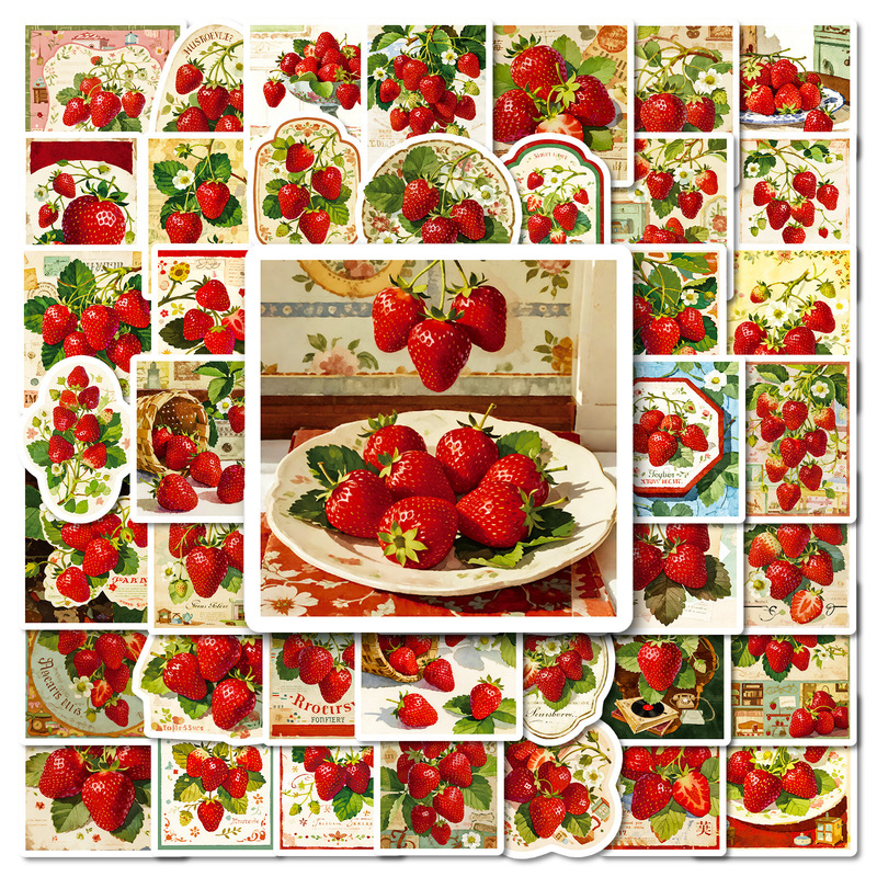 56 New Cross-Border Ins-Style Strawberry Graffiti Stickers, Creative High-Value Handbook Skateboard Photo Frame Decorative Stickers