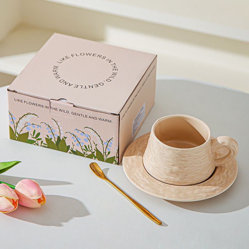 Tazas de café de cerámica de piedra de alta calidad, platos de oficina, tazas de café lujosas, copas de desayuno, regalo de mano.
