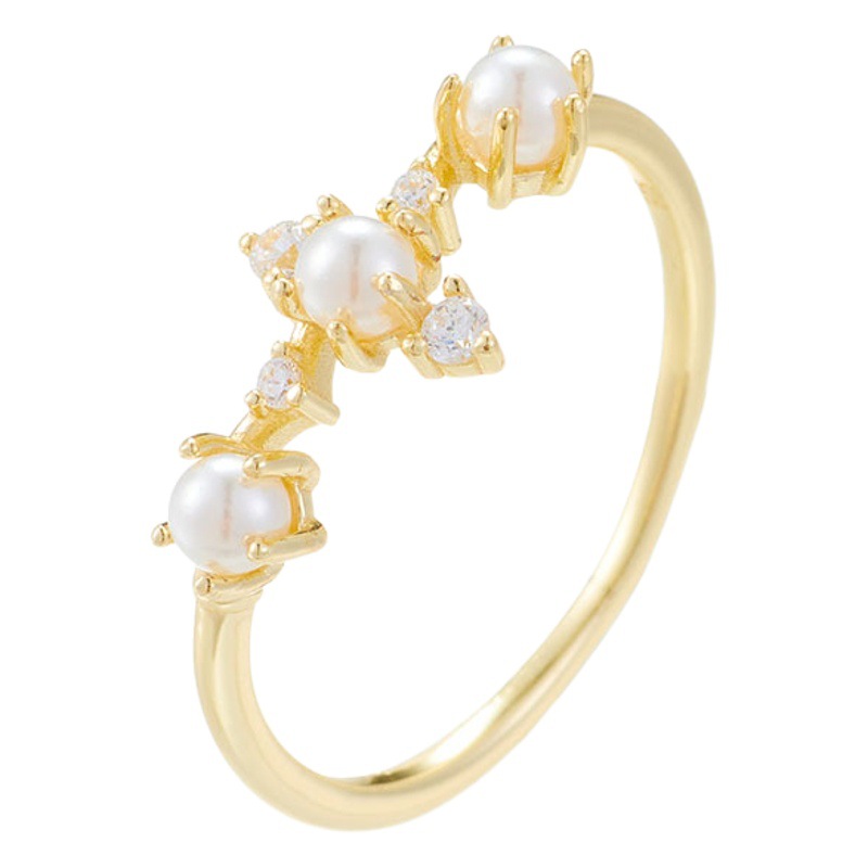 Venta caliente transfronteriza nueva perla corona anillo de plata esterlina hembra europea y americana ins simple luz lujo todo partido anillo joyería