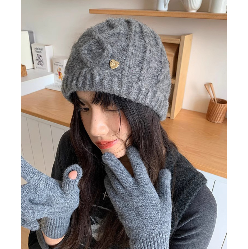灰色针织帽女秋冬季日系百搭大头围毛线帽显脸小加厚保暖护耳帽子|undefined