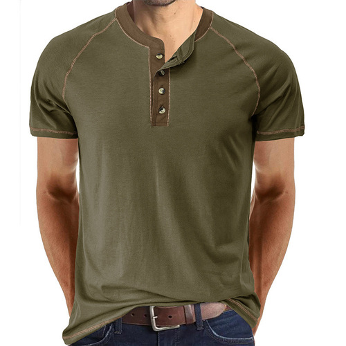 2025 Summer New Cross-Border European & American Men's T-Shirt – Amazon Men's Henley Shirt, Wholesale Short-Sleeve for International Trade