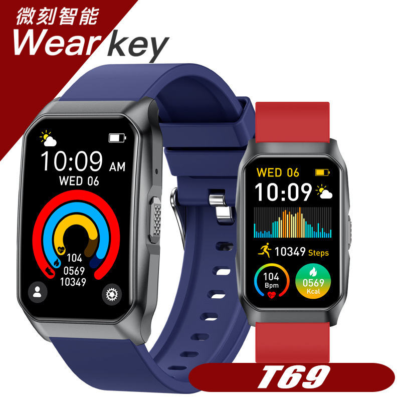 New T69 Smart Bracelet Bluetooth Call Blood Sugar Voice Assistant Multi-Sport Mode Ip67 Waterproof Female