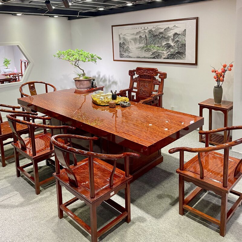 Solid Wood Large Board Table Tea Table Water Wave Ghost Face Pattern Office Desk Dining Table Log Conference Table Coffee Table