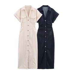 外国貿易リスト! 春夏新型欧米風女性ファッション気質単列ボタン修身デニムワンピース2284576