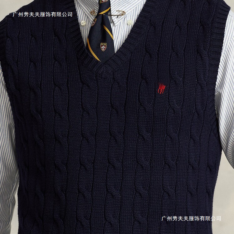 Cross-border Ralph Lauren logo embroidered classic versatile sleeveless collared vest British twist knit sweater vest top for men Cross-border Ralph Lauren logo embroidered classic versatile sleeveless collared vest British twist knit sweater vest top for men