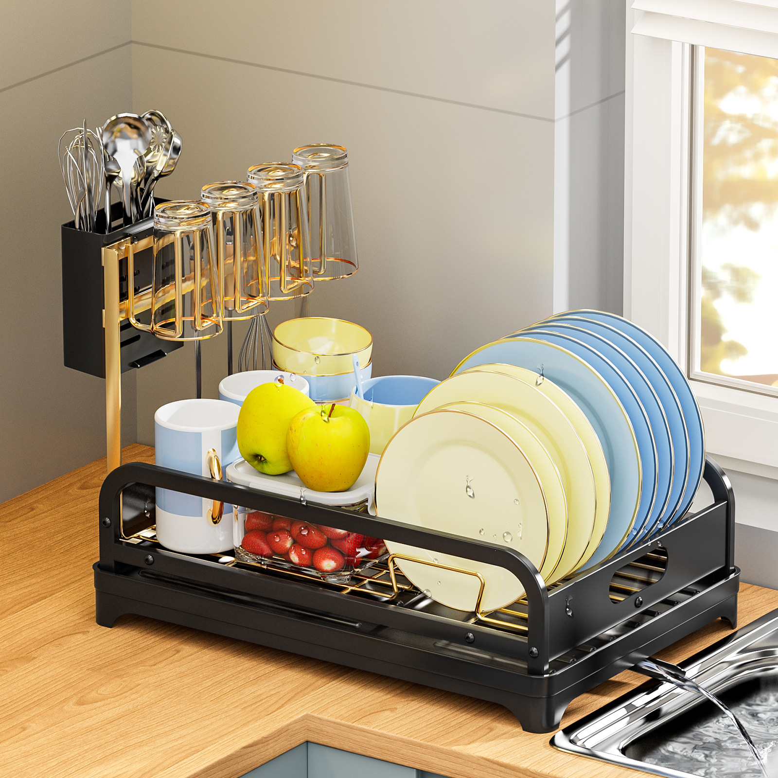 Cross-border single-layer kitchen bowl and dish rack household countertop chopsticks water cup Liushui storage rack dishwashing pool bowl and dish draining rack