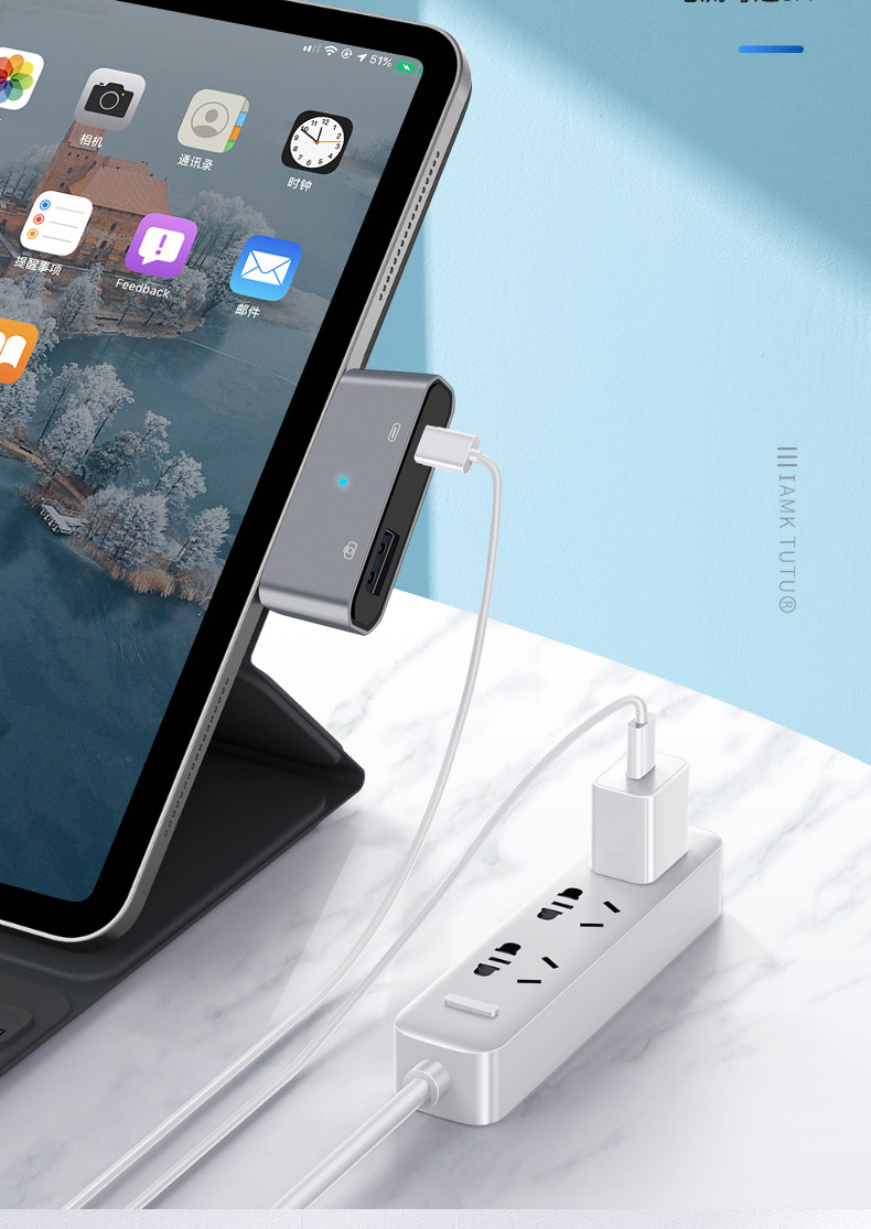 OTG Multifunctional Docking Station Type-C to USB3.0 SD TF 3-in-1 Card Reader Type-C to Dual USB3.0