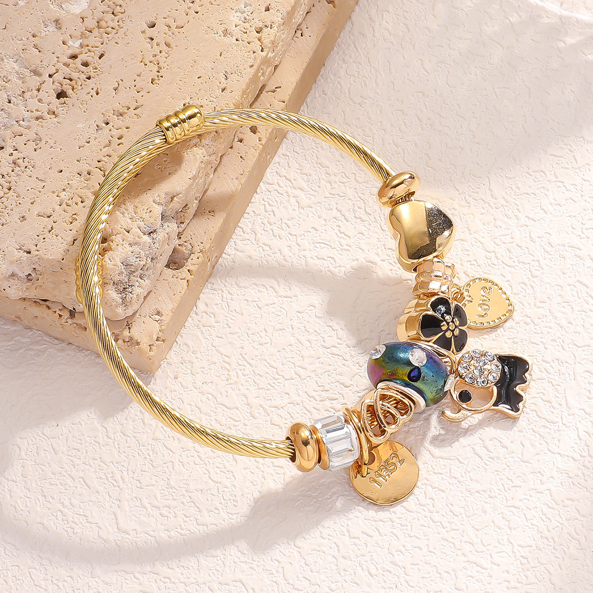 Europa y los Estados Unidos PanjiaDuo nuevo tiempo pulsera de aleación de goteo de aceite de diamante pulsera de alta sensación colgante pulsera ajustable image 4