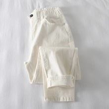 九分白色牛仔裤女新款春秋季显瘦直筒宽松哈伦裤