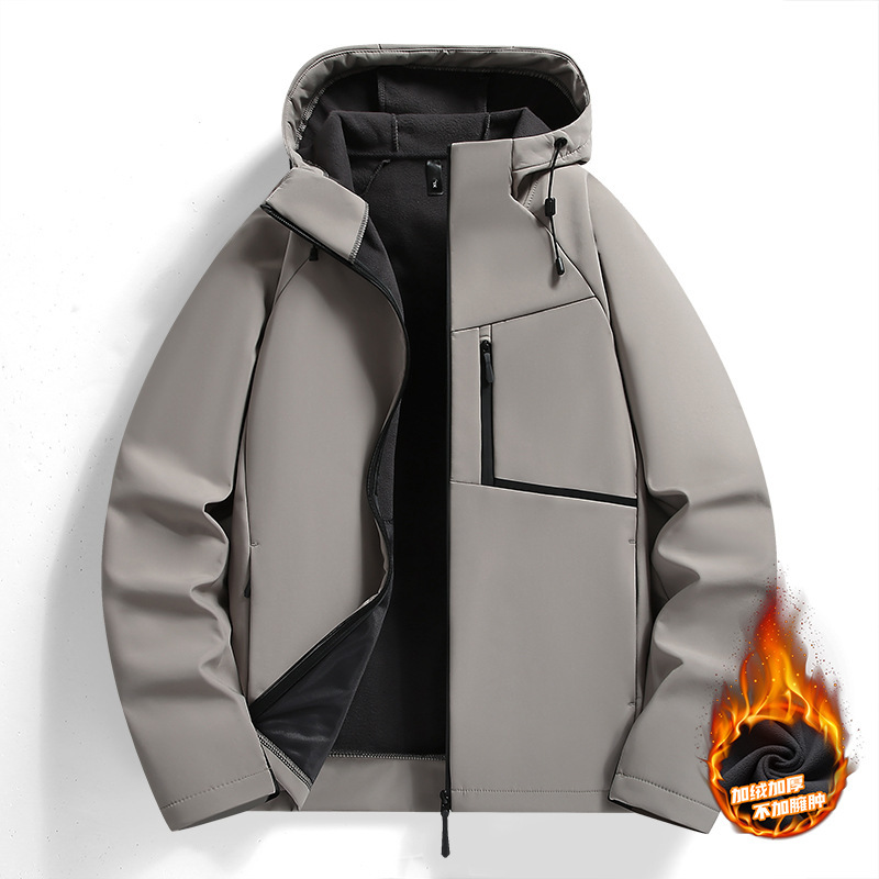 Soft Shell Jacket Men's Autumn and Winter fleece-lined Thickened Warm Jacket Loose Couple Jacket Collar Jacket T8 Elastic