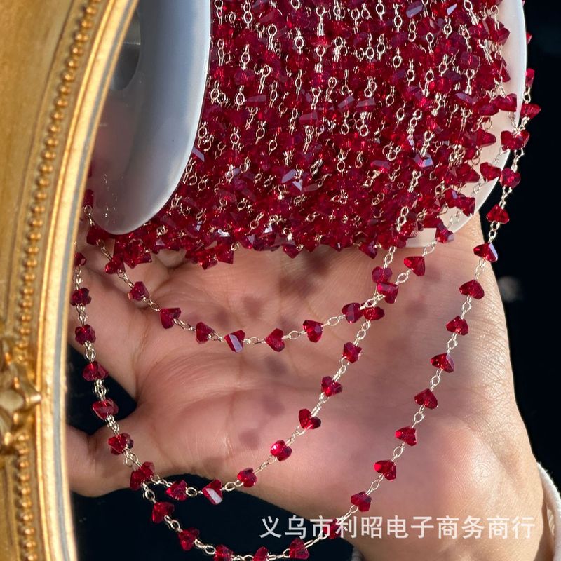 Diyチェーン赤ザクロ水晶6mm暗紅三角水晶高温保色手作チェーンブレスレットネックレス|undefined