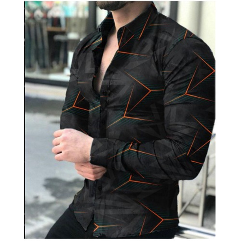 2025欧美男装衬衫秋季长袖翻领衬衫3d印花休闲衬衫男宽松男式衬衣|undefined