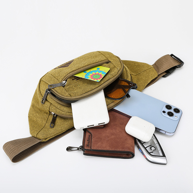 Bolso de cintura de lona al por mayor transfronterizo hombres y mujeres deportes al aire libre teléfono móvil bolso de la cintura bolso de pecho crossbody bolsa de cajero de negocios de gran capacidad