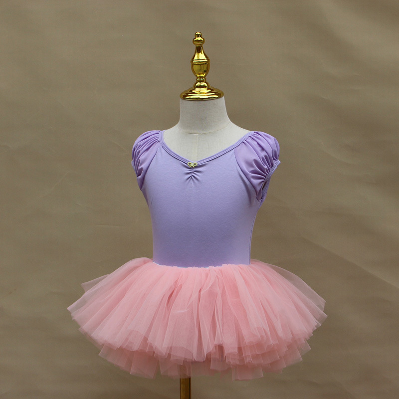 子供のダンス服の女の子の夏の半袖の泡の袖の王女の練習服の幼児のバレエの演出のスカートの体操服|undefined