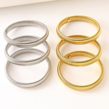 不锈钢弹力手镯欧美个性简约风钛钢18K金条纹鹅喉手镯女饰品批发