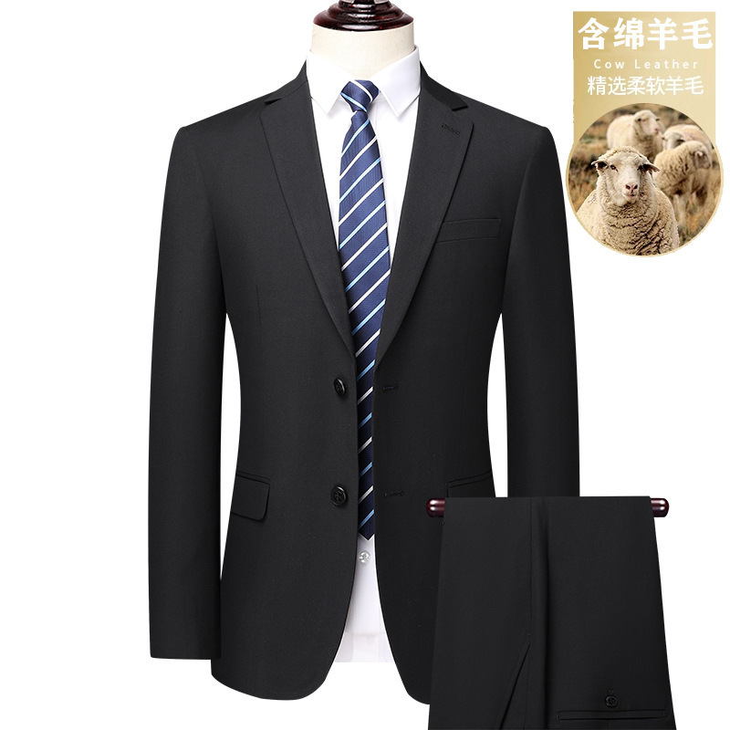 Wool Suit suit Men's High-end Suit Groom Dress Bank Civil Servant Work Clothes Two-button Jacket