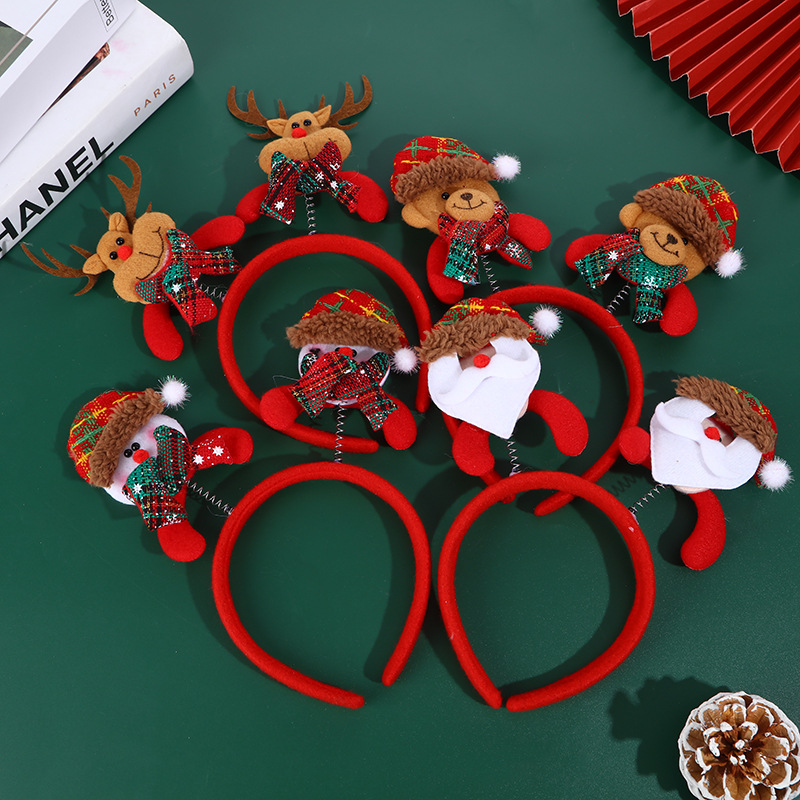 クリスマス装飾ヘッドバンド、クリスマスヘラジカとクマのヘッドバンド、ホリデー小道具のヘッドドレス、春のヘッドバンド、ヘアアクセサリー