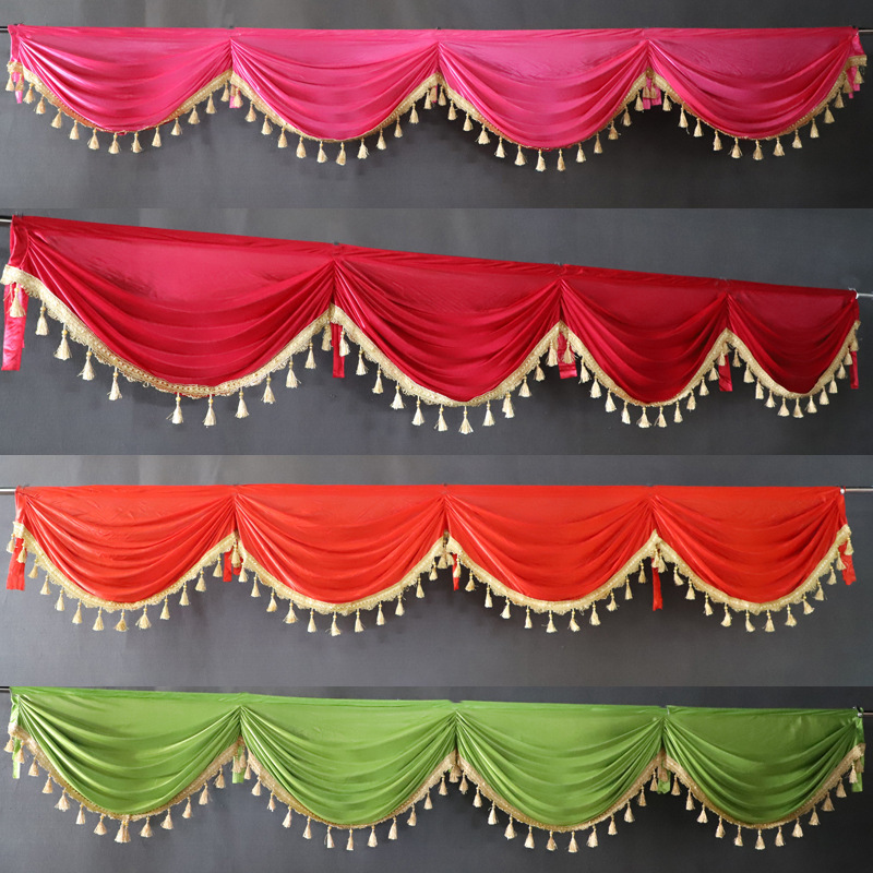 Wedding stage background gauze curtain head stair handrail decoration cloth curtain wedding celebration shed decoration wave curtain head valance