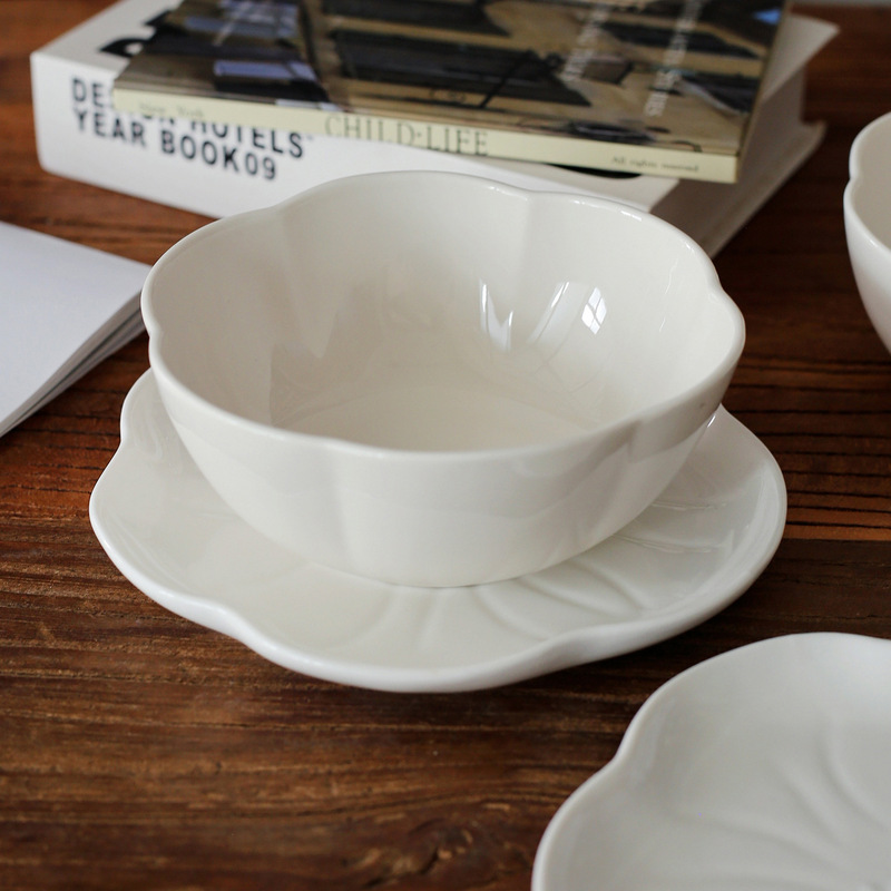 Petal Sugar Water Bowl, Special-Shaped Bowl, Dehua White Porcelain Tableware, Dessert Bowl, Salad Bowl, Oatmeal Rice Bowl, Fruit Bowl