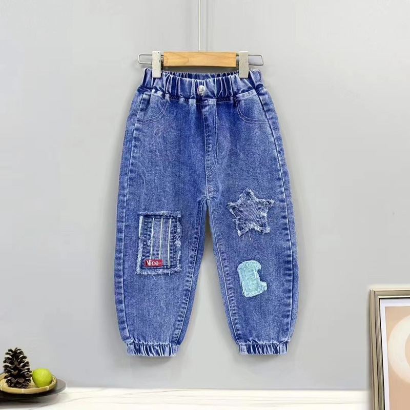 Boys' Trousers Spring and Autumn Slim-fit Jeans Children's Thin All-match Girls Western Style Korean Foreign Trade Pants Wholesale