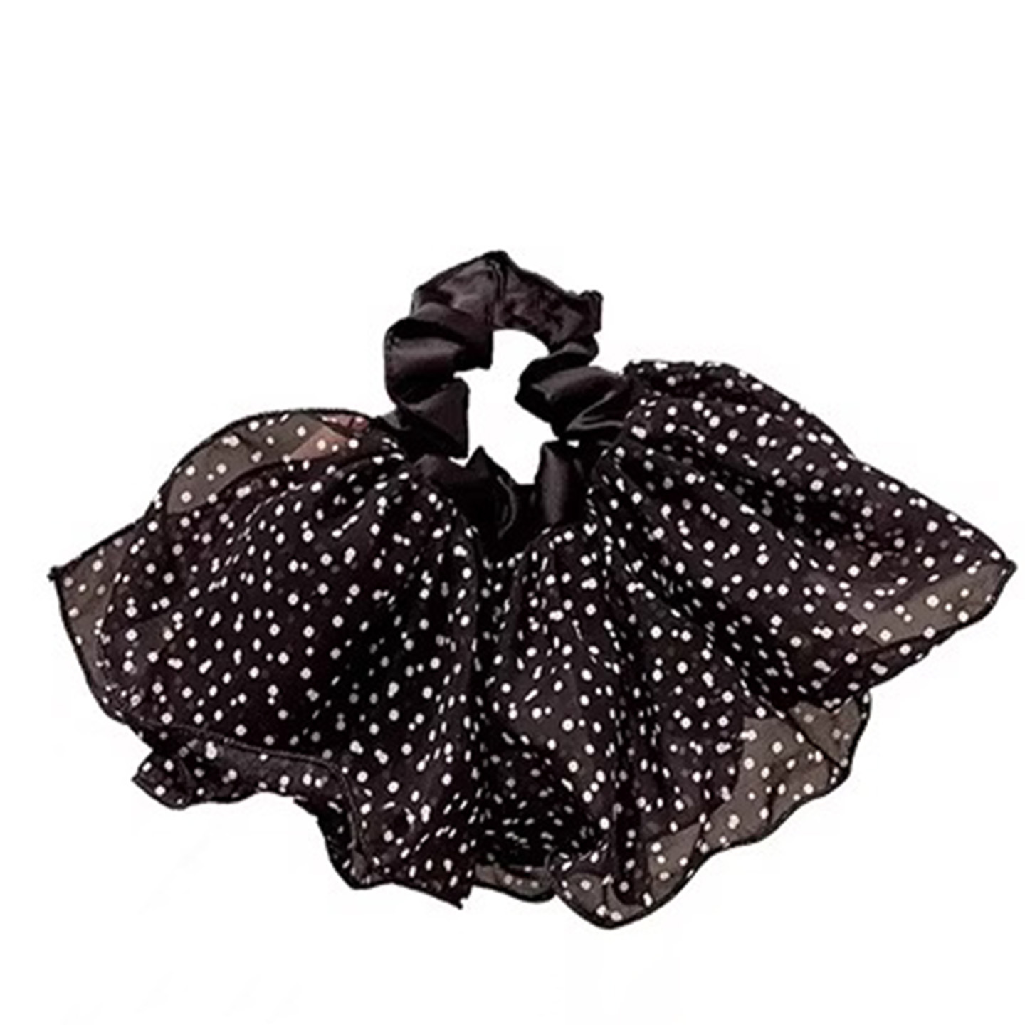 Xianqi blanco, falda de doble capa, lunares, anillo para el cabello de intestino grueso, nuevo cabello coreano de gran tamaño, bola baja, cuerda para el cabello, accesorios para el cabello perezosos