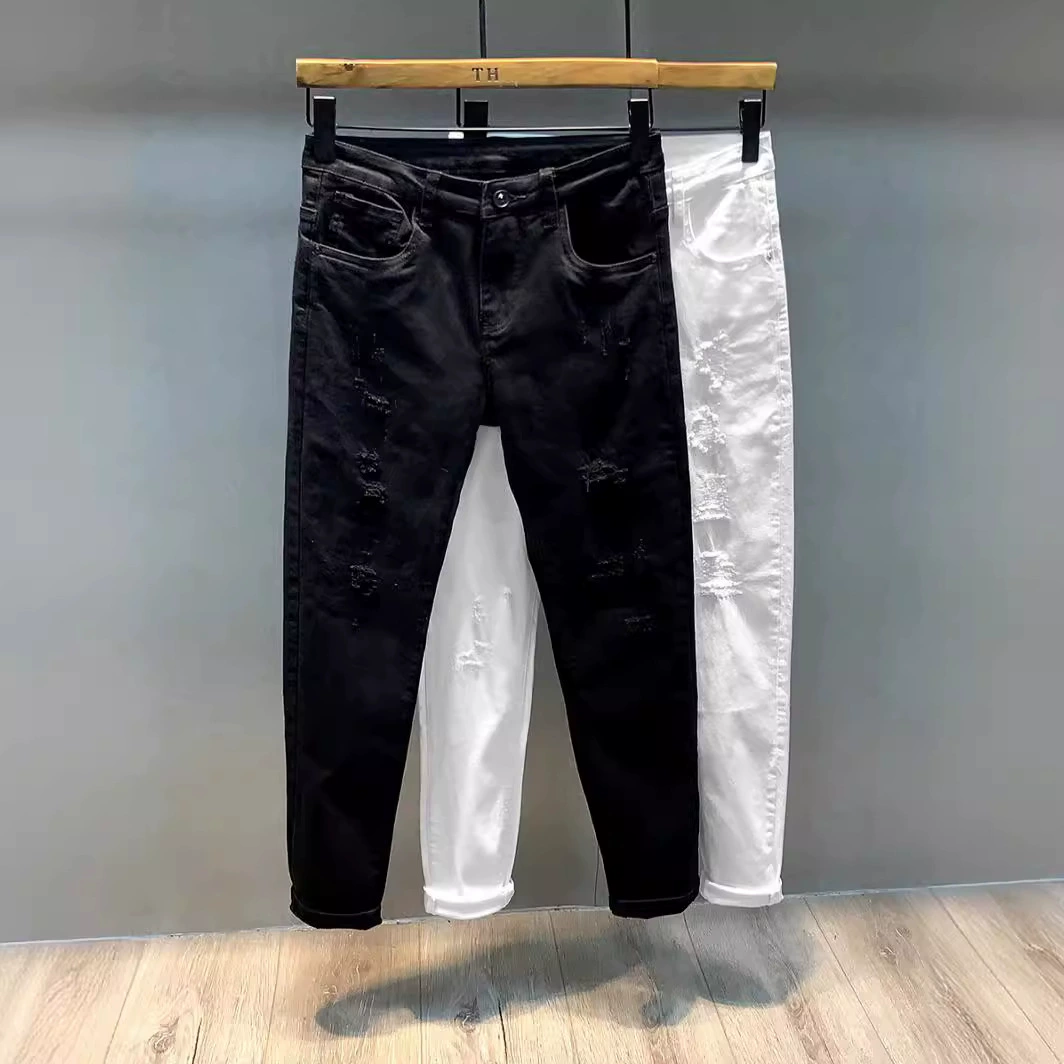 Spring black jeans, white cotton trousers, Korean style