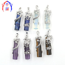 跨境外贸货源批发中国民族风龙凤水晶圆柱情侣吊坠