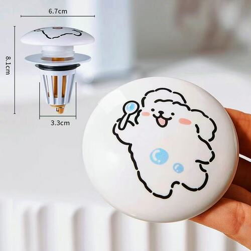 Adorable puppy-shaped leak-proof bathroom sink drain cover, ceramic sink, creative wash push-down bottom plug