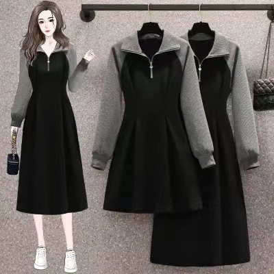 Early autumn plus size women's clothing 2023 new color matching polo collar fat sister design sense small long short dress Early autumn plus size women's clothing 2023 new color matching polo collar fat sister design sense small long short dress