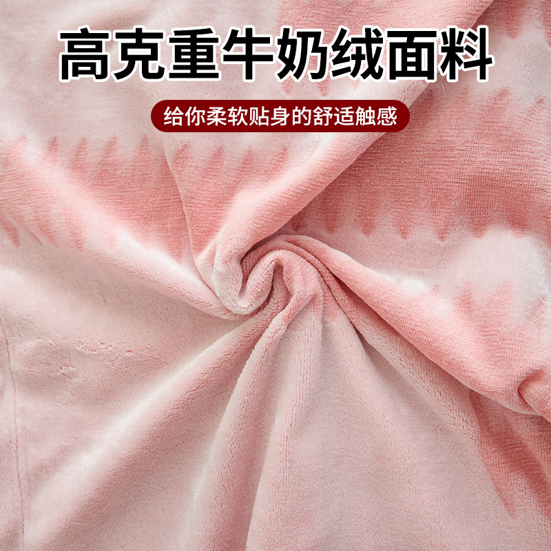 Dormitorio de lujo ligero tallado cama de terciopelo de leche de cuatro piezas de otoño y invierno cálido doble edredón de coral cubierta de sábanas gruesas