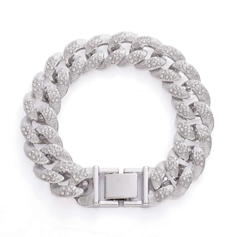 New Internet Celebrity Wide Edition Flash Diamond Hip-Hop Men's Personalized Bubble Full Diamond Cuban Bracelet European and American Street Rap Jewelry New Internet Celebrity Wide Edition Flash Diamond Hip-Hop Men's Personalized Bubble Full Diamond Cuban Bracelet European and American Street Rap Jewelry