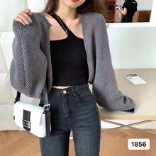 新款秋季慵懒风宽松短款灯笼袖毛衣罩衫外套女开衫长袖针织衫上衣