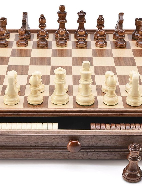 Juganoce madera sólida ajedrez ajedrez juego de damas tipo cajón / caja de ajedrez de madera sólida de alta calidad / WOODEN CHE transfronterizo
