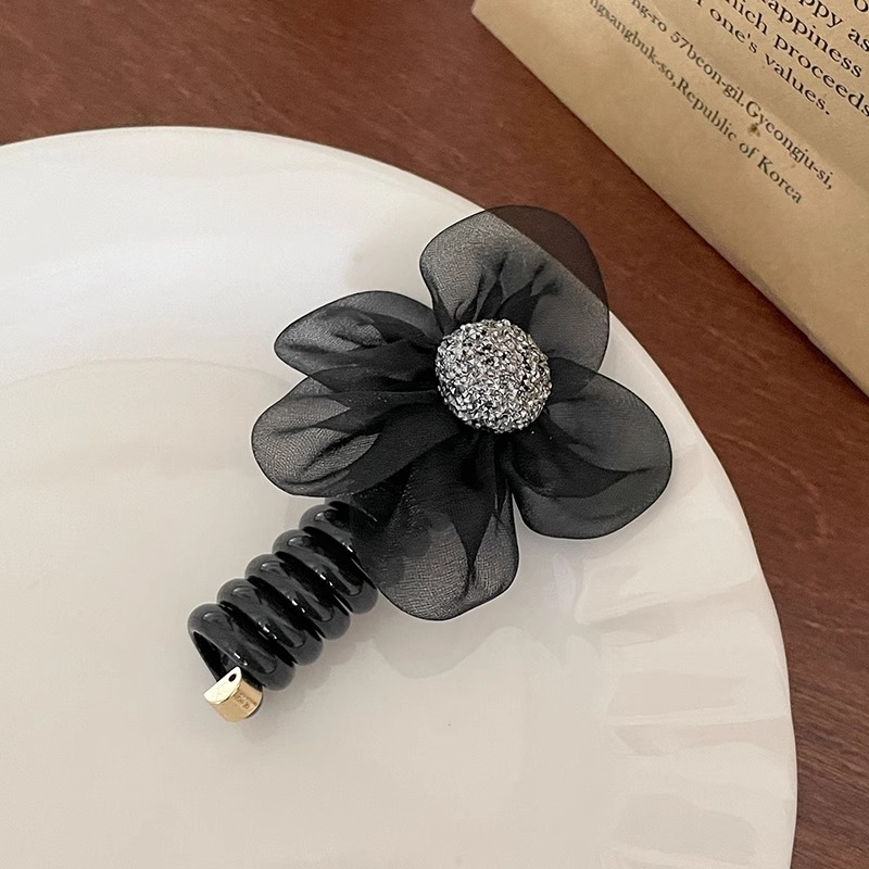 Banda de pelo de malla de alto grado temperamento femenino flor rhinestone línea telefónica cuerda de pelo accesorios para el cabello 2024 nueva cuerda de pelo de cola de caballo alta