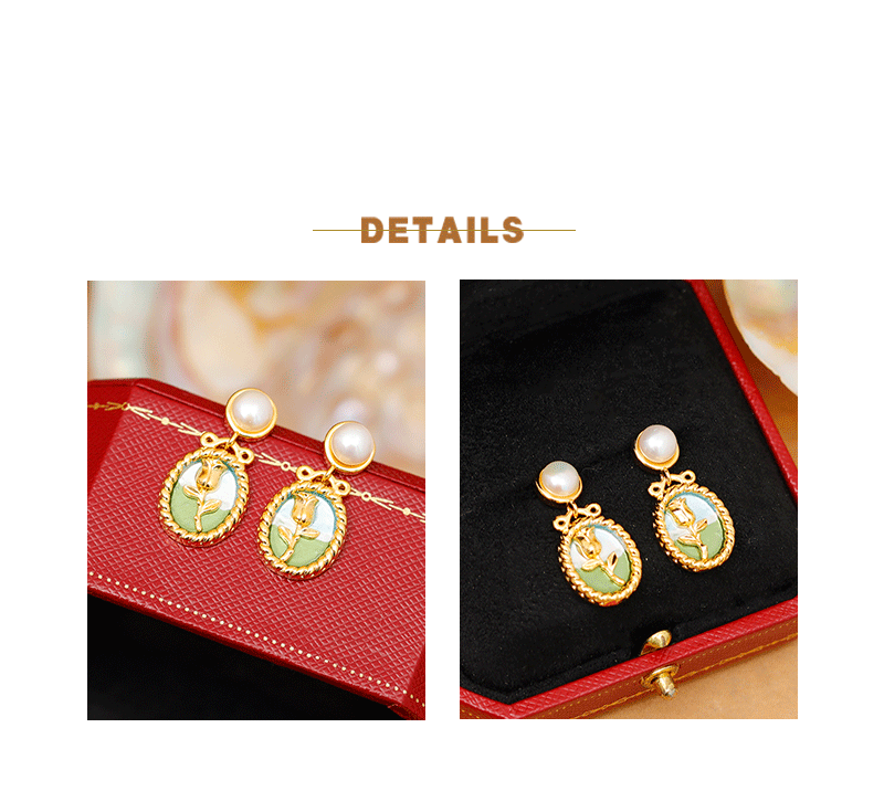 Vintage Style French Style Flower Copper Enamel Plating Freshwater Pearl Drop Earrings 1 Pair display picture 1