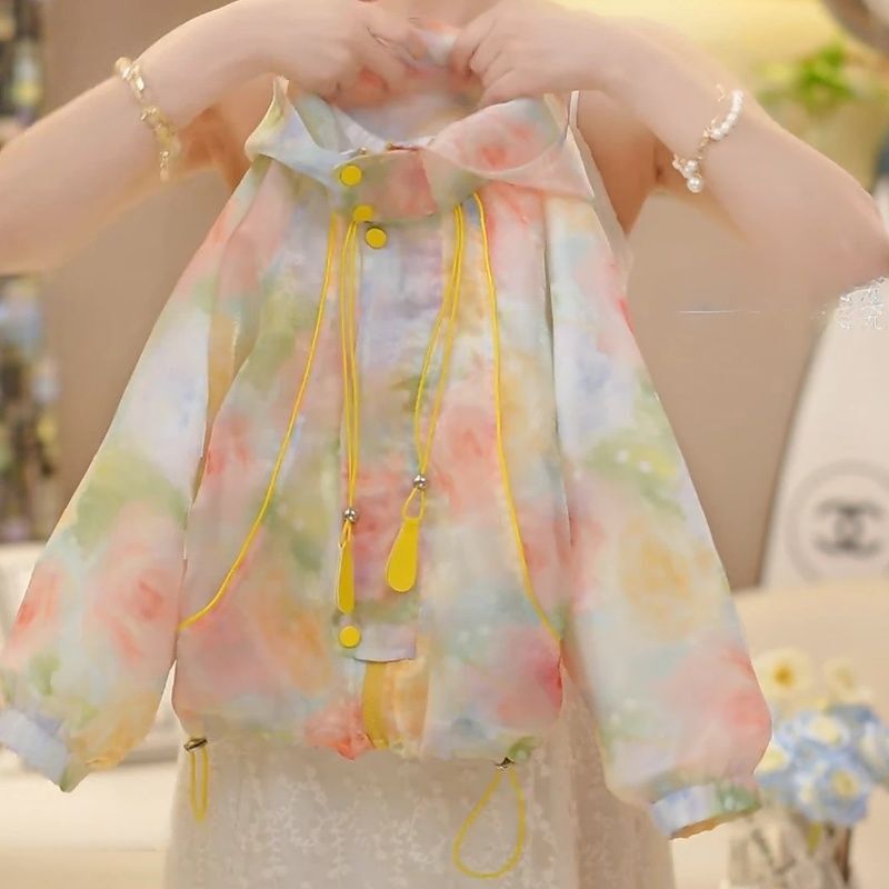 Girls' Glazed Sheer Sun Protection Jacket 2025 Children's Hooded Windbreaker Girls' Summer Sun Protection Clothing Upf50+