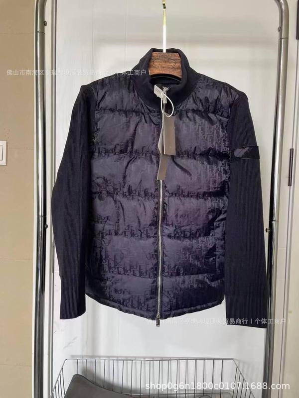 欧洲站新款D家针织拼接休闲羽绒服 男白鸭绒保暖时髦修身羽绒外套|undefined