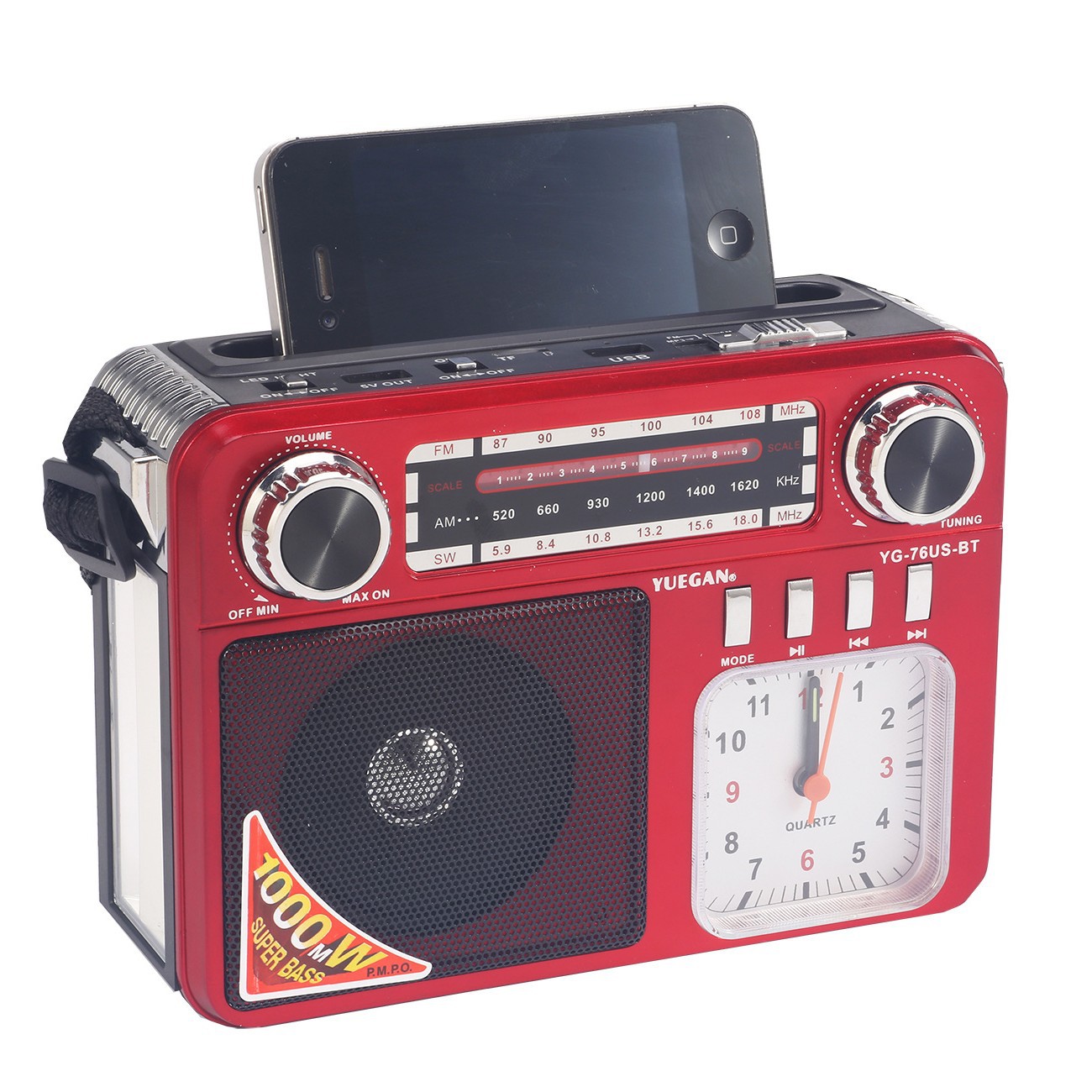 Radio multifuncional transfronteriza europea y americana iluminación de emergencia cargar teléfono celular con reloj recargable altavoz de tarjeta solar