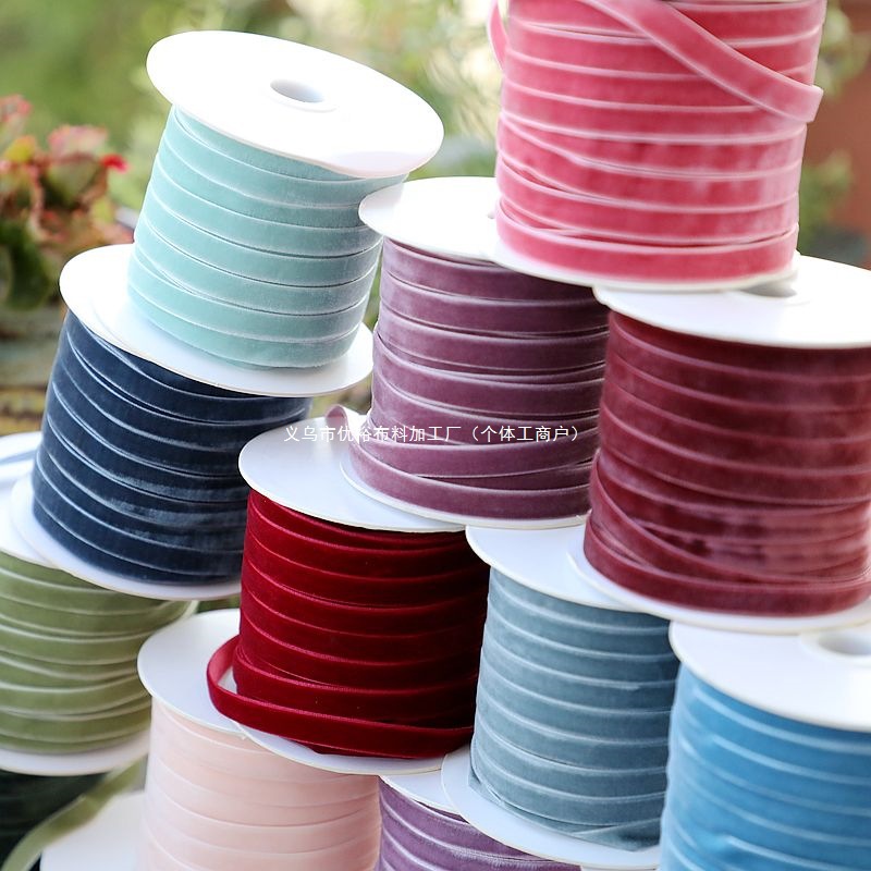 1cm de ancho terciopelo flocado correa de tejido correa de arco correa de ropa hecha a mano sombrero accesorios accesorios materiales DIY