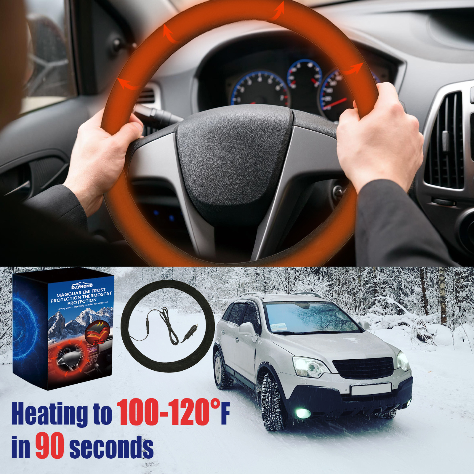 Rayhong Car Heated Steering Wheel Non-Slip Universal Steering Wheel Cover Quick Warming Hand Warmer Protective Cover