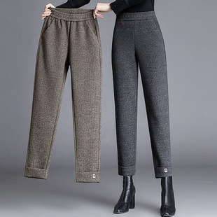 Women's Woolen Pants Autumn and Winter 2025 New High Waist Harem Pants Loose Slimming Small Leg Pants Easiest for Match Nine-Point Pants